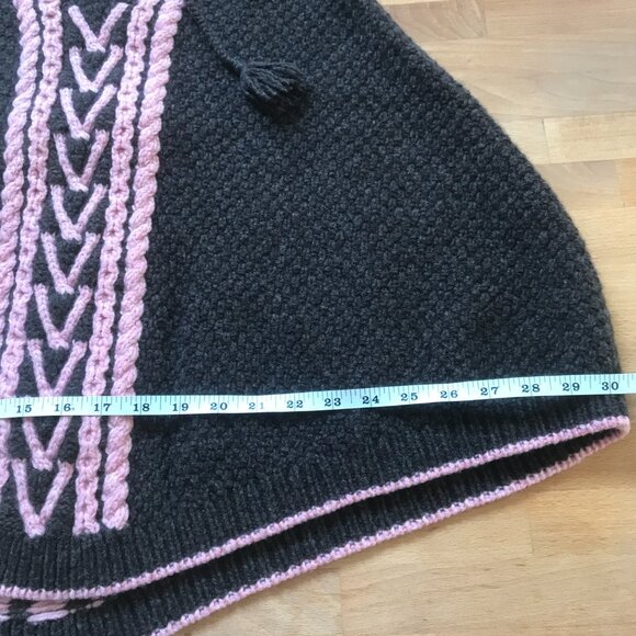 Kate Spade 100% Wool Poncho Cable Knit Brown & Pink with Tassels - Picture 10 of 11